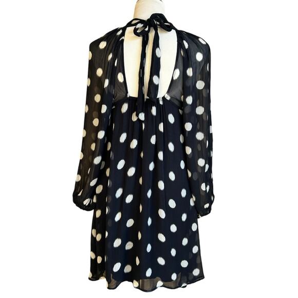 Anthropologie Maeve black white polka dot dress open back sheer sleeves sz xs - Picture 8 of 13